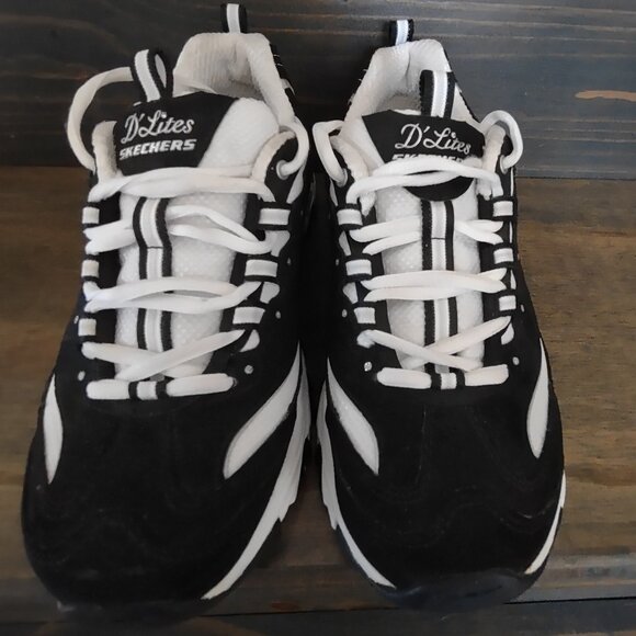 Skechers Women's  D'Lites Sport Biggest Fan Black White Glitter Size 7.5 - Picture 3 of 15